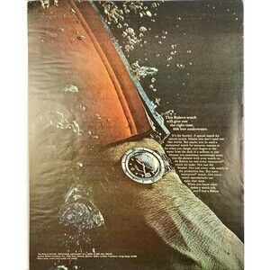 Bulova Watch Co. Snorkel Self-winding Waterproof Wristwatch" Vtg Print Ad 1968